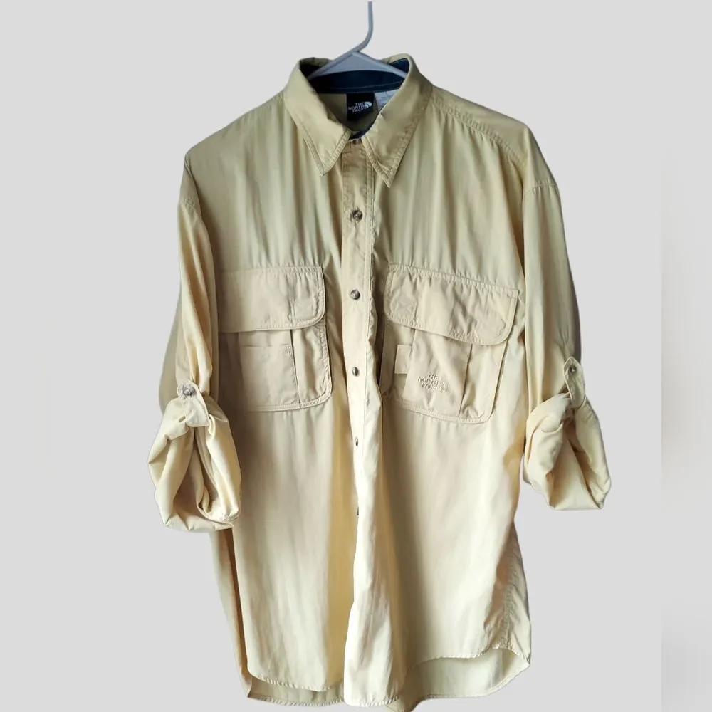 Mens North face Button Down Long Sleeve Yellow Sz M Shirt